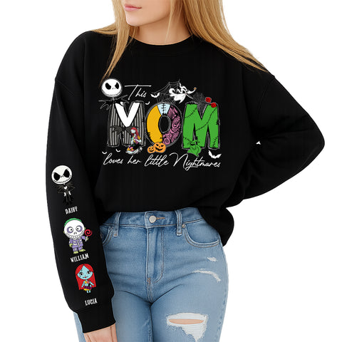 Customize this mom love her nightmare sweatshirt, personalized Halloween sweater, Halloween gift