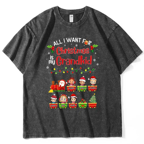 Personalized All I Want For Christmas Is My Grandkid Vintage T-Shirt – Custom Kids & Names