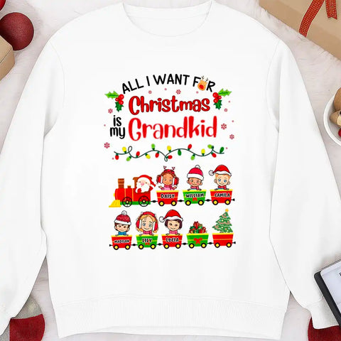 All I Want For Christmas Is My Grandkid—Personalized T-Shirt、Sweatshirt、Hoodie —customizable character designs and names.