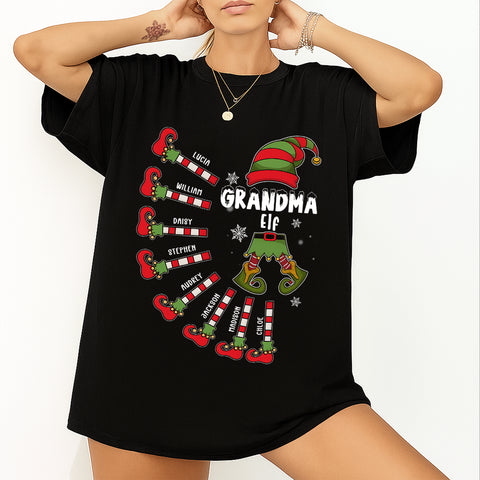 Christmas elf themed family t-shirts, sweatshirts, and hoodies – customizable with the number of children and their names