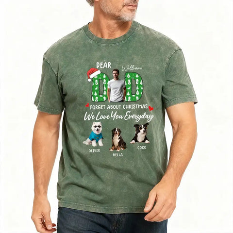 Personalized Christmas T-shirts for DAD/MOM - customizable with photos of the owner and pet.
