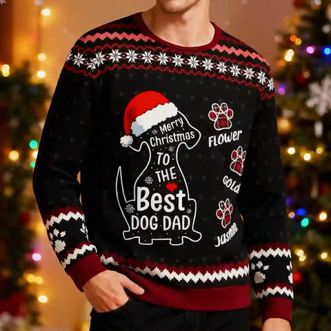 Merry Christmas Personalised Ugly Sweatshirt – Custom Dog & Cat Name Holiday Sweater for Pet Moms & Dads