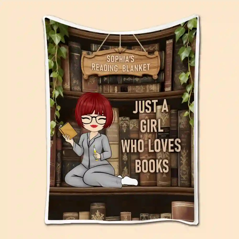 Just a Girl Who Loves Books Blanket – Custom Name Flannel Reading Throw