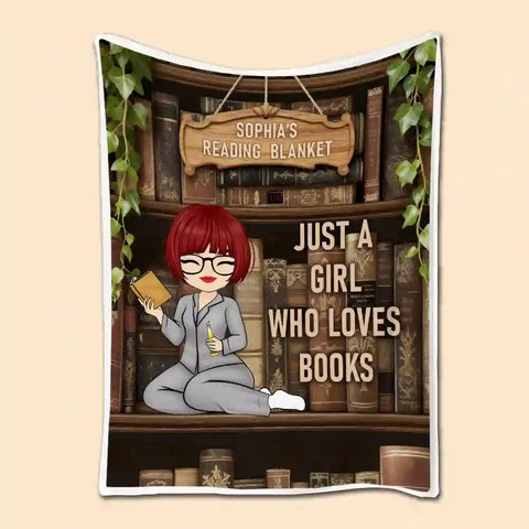 Just a Girl Who Loves Books Blanket – Custom Name Flannel Reading Throw