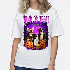 Personalized Bootleg Halloween Tee – Custom Pet Portrait & Name, Vintage Style Dog Shirt, Unique Spooky Season Gift