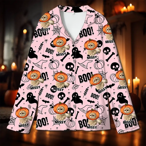 Custom Halloween Pet Pajamas – Personalized Dog & Cat Sleepwear with Photo & Name