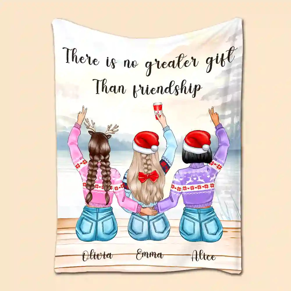 Personalized Best Friends Blanket – Custom Name Christmas Flannel Throw, “There Is No Greater Gift Than Friendship”