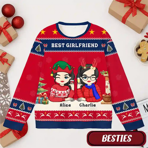 Personalized Best Friend Christmas Sweater –Custom Ugly Holiday Sweatshirt