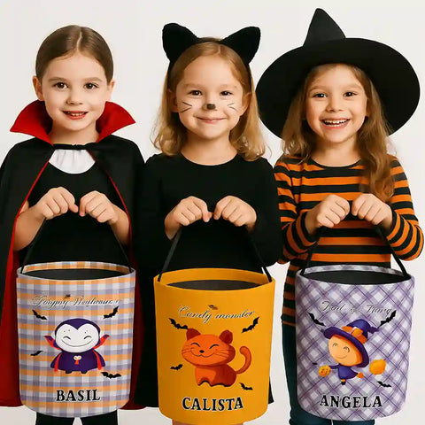 Personalized Kids Halloween Candy Bag – Choose Character & Custom Name