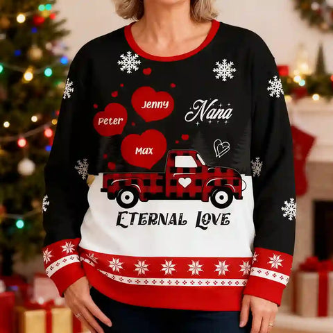 Custom Grandma Christmas Ugly Sweater – Personalized Holiday Sweatshirt  Kids’ Names, Unique Gift for Nana, Forever Love Keepsake