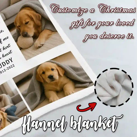 Custom Pet Memorial Blanket – Personalized Photo & Name Flannel Throw Keepsake for Dog Lovers