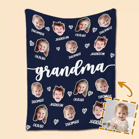 Custom Family Faces Blanket – Personalized Photo & Name Flannel Throw Gift for Mom, Grandma & Nana