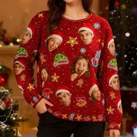 Custom Family Christmas Ugly Sweater – Personalized Holiday Sweatshirt with Neon Accents, Upload Family Photo, Best Christmas Gift