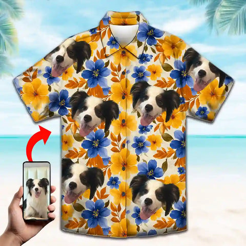 Unisex Pet Portrait Beach Shirt – Personalized Hawaiian Style