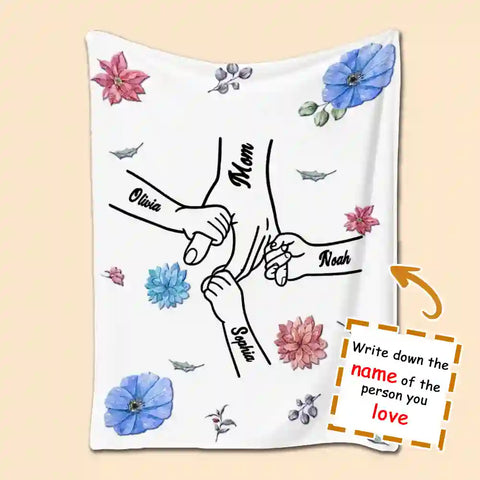 Custom Handprint  Blanket – Personalized with Names, Holding Mom’s Hand, Best Christmas Gift
