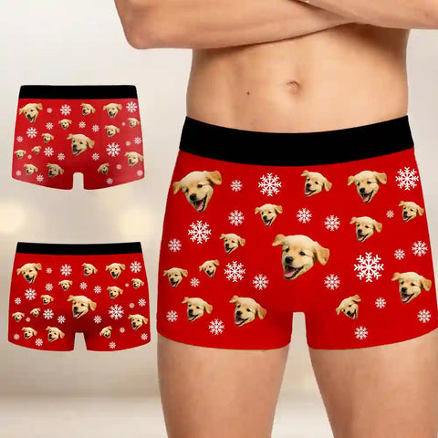 Custom Dog Face Christmas Boxer Briefs – Personalized Men’s Underwear with Pet Photo