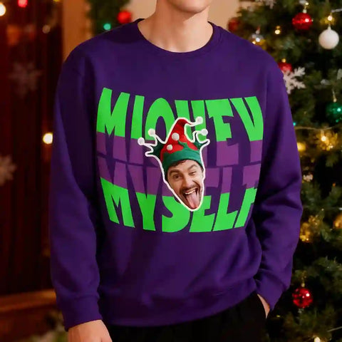 Unique Xmas Ugly Sweater – Personalized “I Love Myself” Holiday Sweatshirt with Custom Face Design, Funny Self-Love Christmas Gift