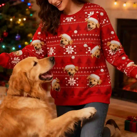 Custom Dog Christmas Ugly Sweater – Personalized Holiday Sweatshirt with Pet Photo, Unique Christmas Gift for Pet Lovers