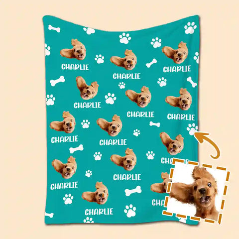 Custom Pet Photo & Name Blanket – Personalized Flannel Throw with Dog Face Pattern，Chrismas Gifts