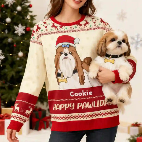 Custom Dog Christmas Ugly Sweater – Personalized Holiday Sweatshirt, Best Gift for Dog Lovers