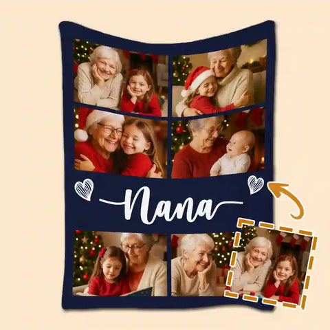 Custom Christmas Blanket – Personalized Photo Collage Throw Gift for Grandma，Mom