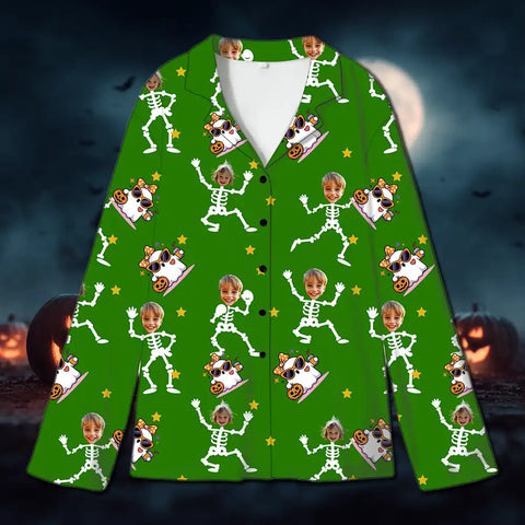 Custom Skeleton Family Halloween Pajamas – Personalized BOO Pumpkin Sleepwear