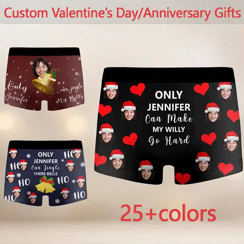 Personalized Funny Christmas Boxer Briefs – “Only [Name] Can Jingle My Bells” Custom Photo Underwear for Couples