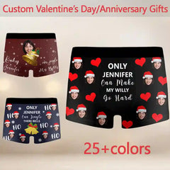 Personalized Funny Christmas Boxer Briefs – “Only [Name] Can Jingle My Bells” Custom Photo Underwear for Couples