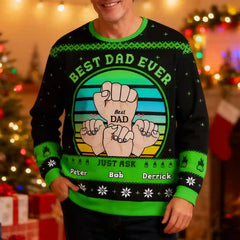 Custom Dad Christmas Ugly Sweater – Best Fist Bump with Kids, Personalized Holiday Sweatshirt, Perfect Christmas Gift for Fathers