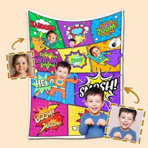 Custom Comic Style Blanket – Turn Your Kids into Superheroes! Soft Flannel Throw