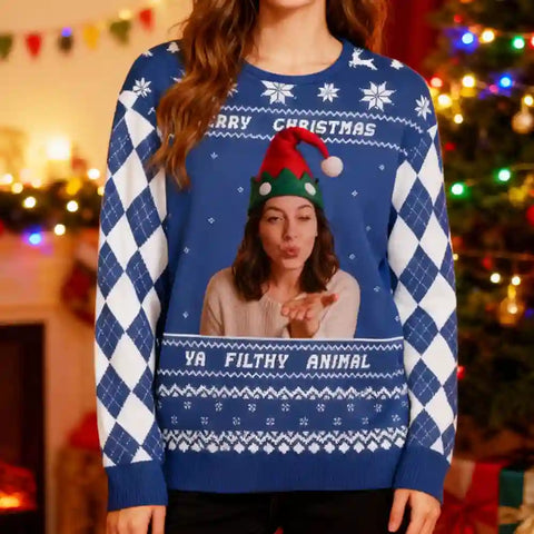 Custom Christmas Ugly Sweater – Personalized Holiday Sweatshirt with Your Photo, Funny Festive Gift