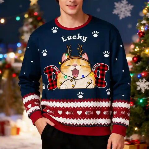 Custom Cat Christmas Ugly Sweatshirt – Personalized with Cat Name & Design, Perfect Holiday Gift for Pet Lovers，Christmas Gift