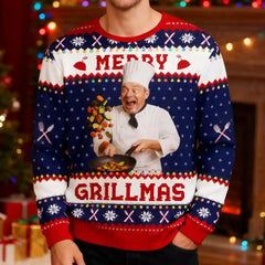 Custom Chef Christmas Ugly Sweater – Personalized Holiday Sweatshirt with Photo, Best Gift for Food Lovers
