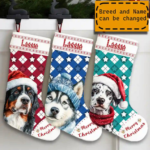 Custom Dog Breed Christmas Stocking – Personalized with Dog Name, Choose from 30+ Breeds