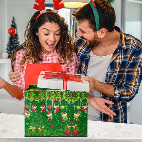 Large Reusable Christmas Gift Bags – Non-Woven Tote Bags for Xmas Party, New Year Gifts & Holiday Shopping (12.8"×9.8"×6.7")