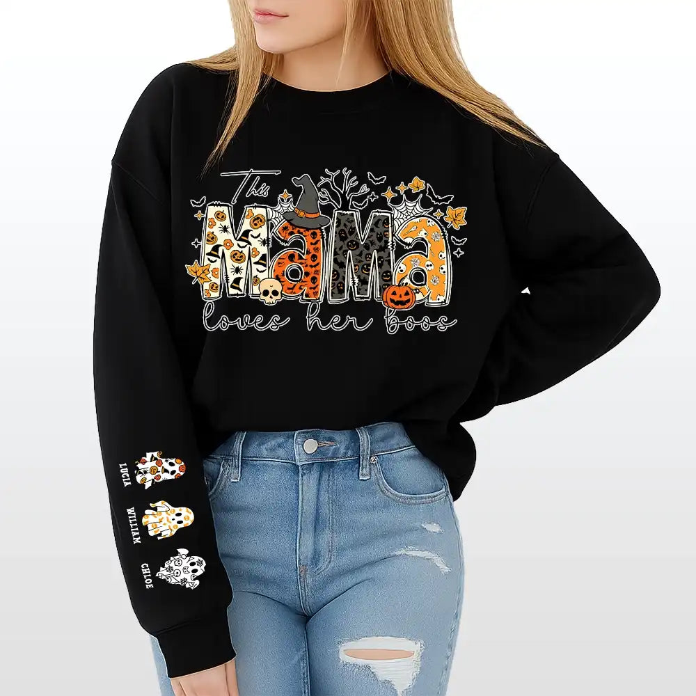 Custom Halloween Mama Sweatshirt, Halloween Mom Gift, Personalized Spooky Mama，Custom Name Halloween