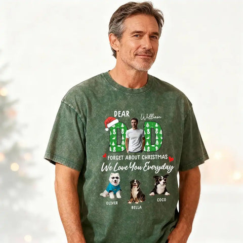 Personalized Christmas T-shirts for DAD/MOM - customizable with photos of the owner and pet.