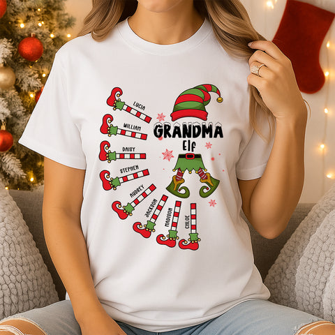 Christmas elf themed family t-shirts, sweatshirts, and hoodies – customizable with the number of children and their names