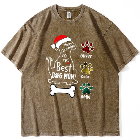 Personalized Best Dog Mom Christmas T-Shirt with Pet Names