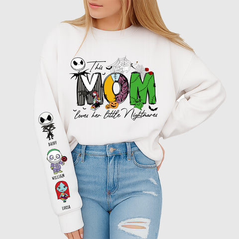 Customize this mom love her nightmare sweatshirt, personalized Halloween sweater, Halloween gift