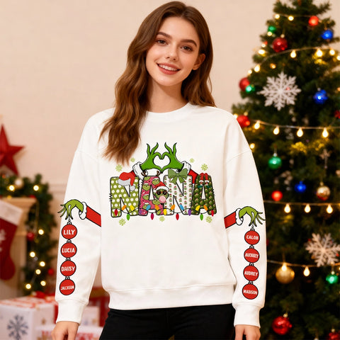 Custom Grinch Nana Christmas Sweatshirt with Grandkids' Names