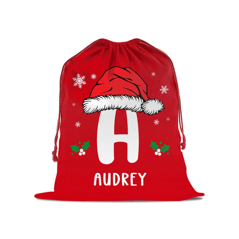Personalized Christmas Gift Bag with Santa Hat Initial and Name