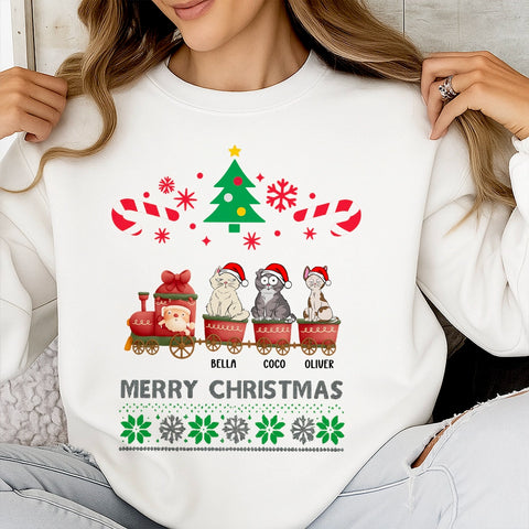 Custom Christmas pet t-shirts, sweatshirts, hoodies - choose cat breed, expression, and name