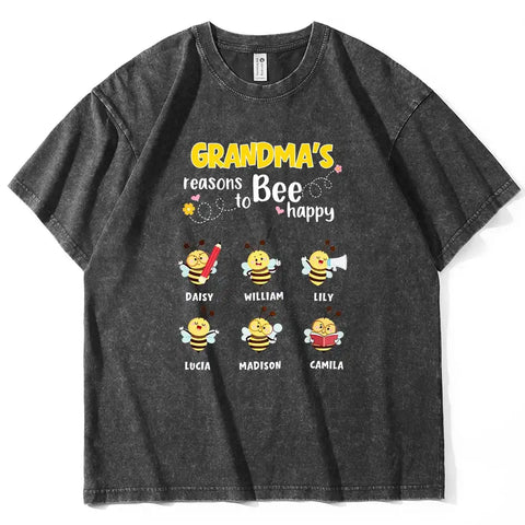 Personalized Grandma’s Reasons To Bee Happy Vintage T-Shirt – Custom Bees & Names