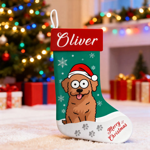 Personalized Christmas Pet Stocking with Name | Cartoon Dog Design