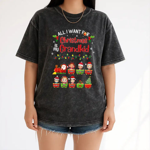Personalized All I Want For Christmas Is My Grandkid Vintage T-Shirt – Custom Kids & Names