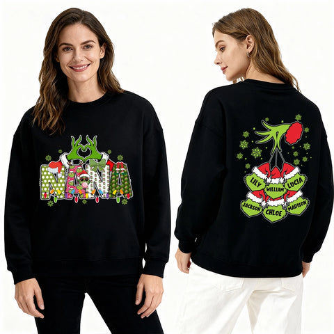 Custom Grinch Grandma Christmas Shirt、 Sweatshirt 、 Hoodie with Grandkids’ Names