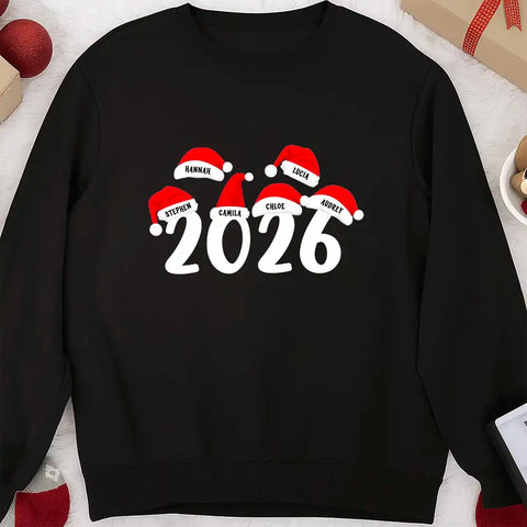 Personalized Christmas family sweatshirts—printed with names and years