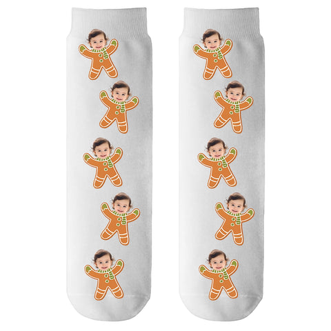 Custom Christmas Face Socks – Personalized Photo Gingerbread Style