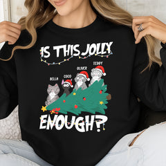 Personalized Christmas T-shirts, Hoodies, Sweatshirts – "Is This Jolly Enough?" with Custom Cats